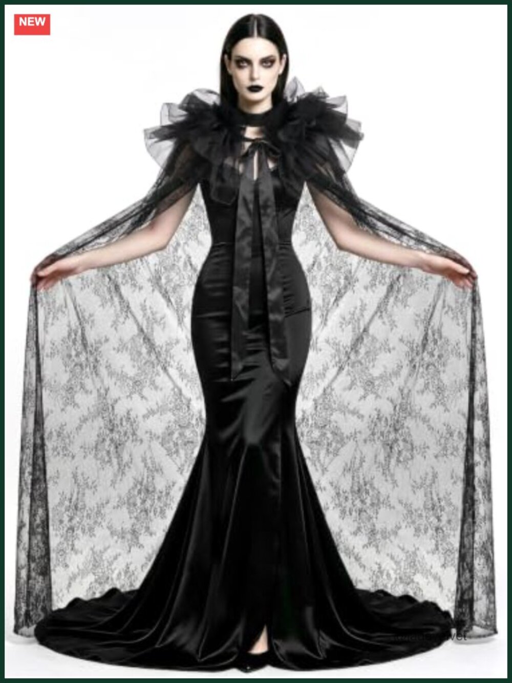 Black Lace Cape Gothic Witch Cloak Halloween Costume